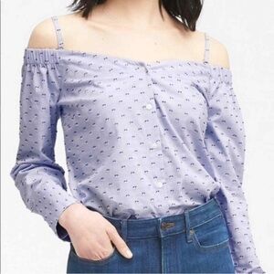NWOT Banana Republic Off Shoulder Blue Dot Long Sleeve Blouse Shirt